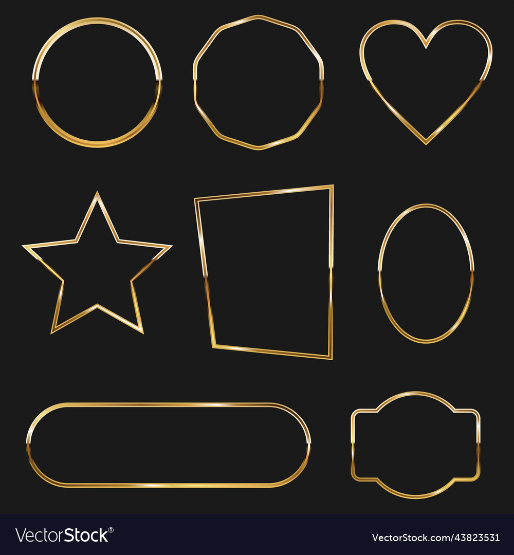 Collection of golden shiny frame set isolated Vector Image