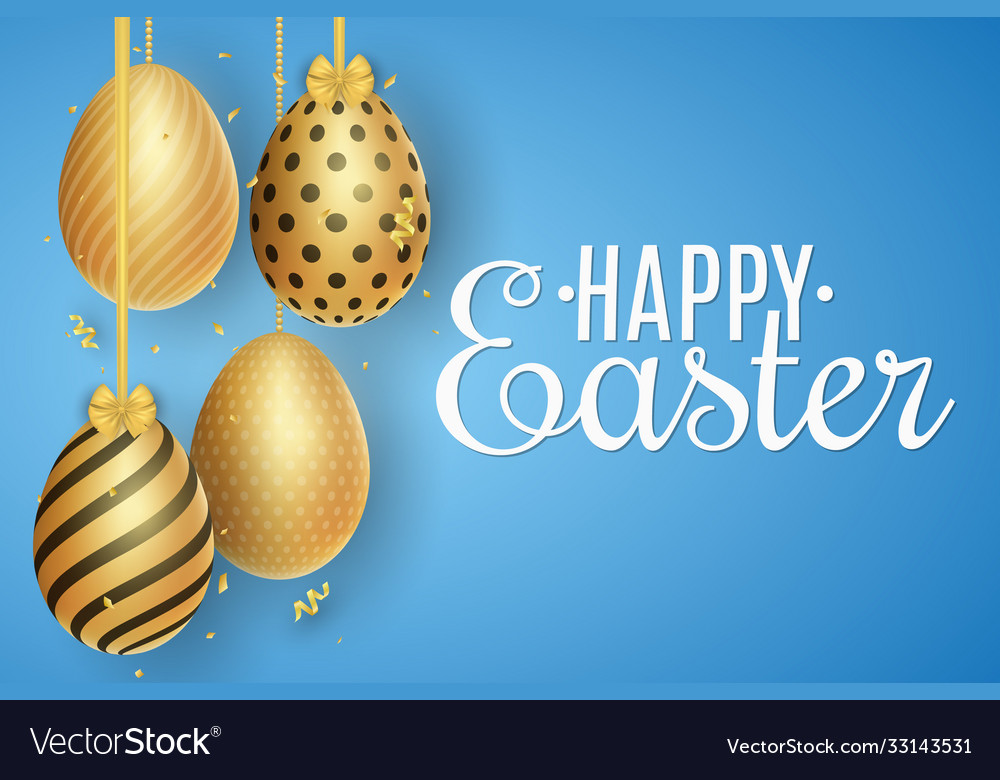 Hanging golden easter eggs Royalty Free Vector Image