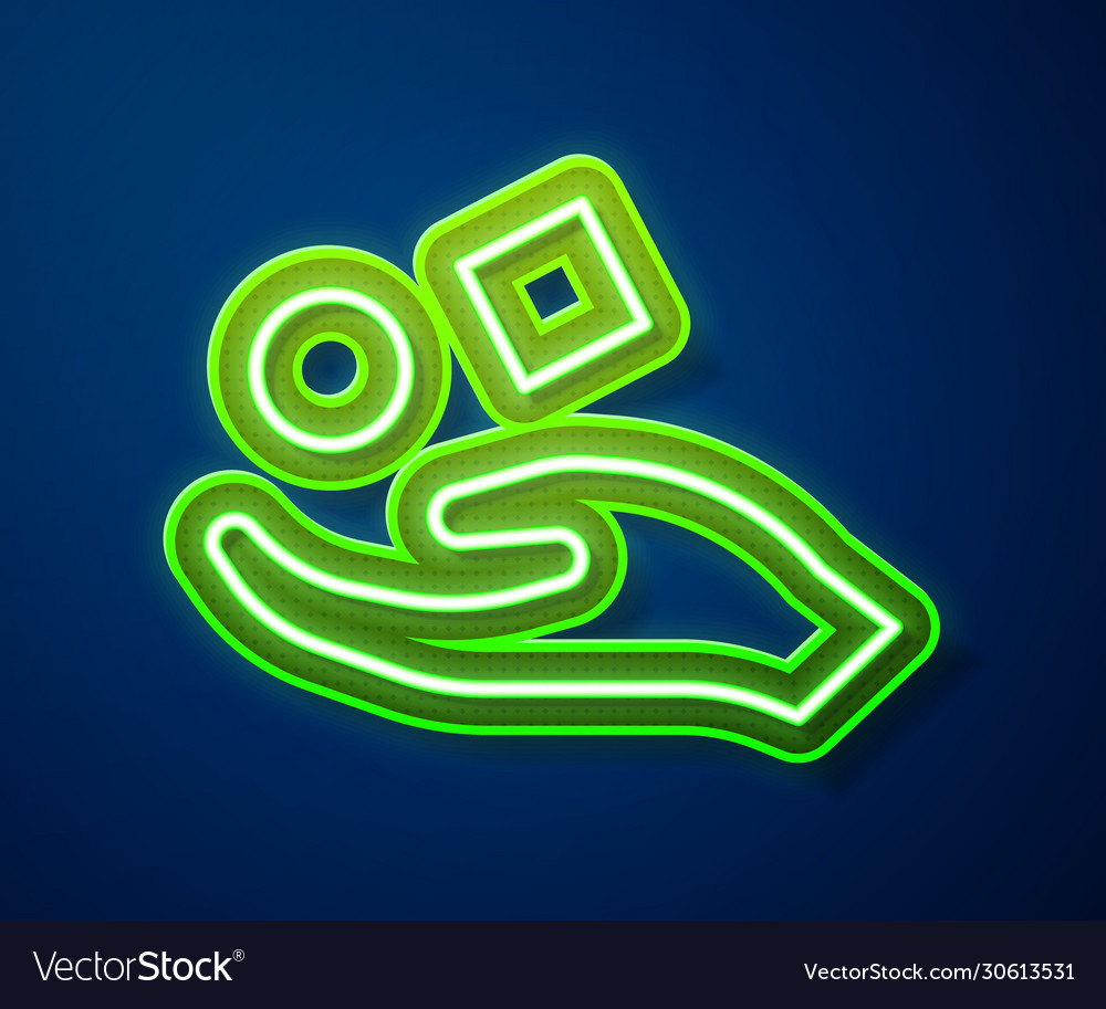 Glowing neon line cube levitating above hand icon