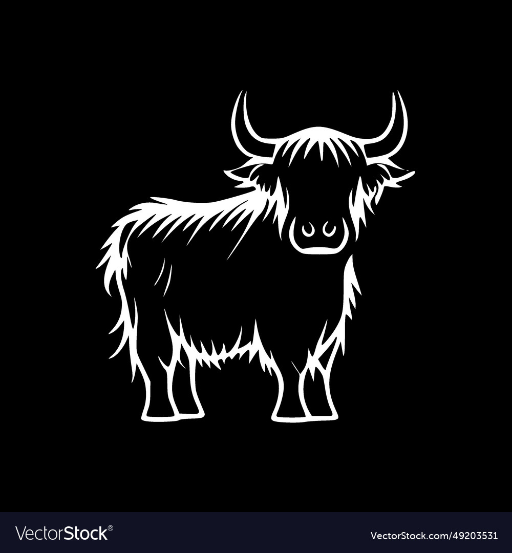 Highland cow - black and white isolated icon