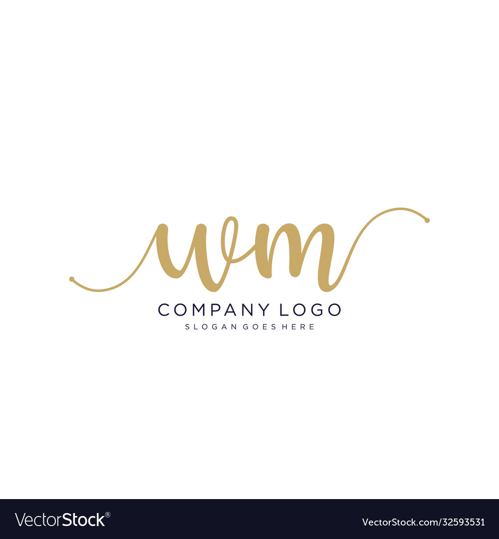 Wm initial handwriting logo design Royalty Free Vector Image