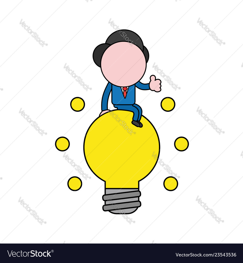 Businessman character sitting on glowing light