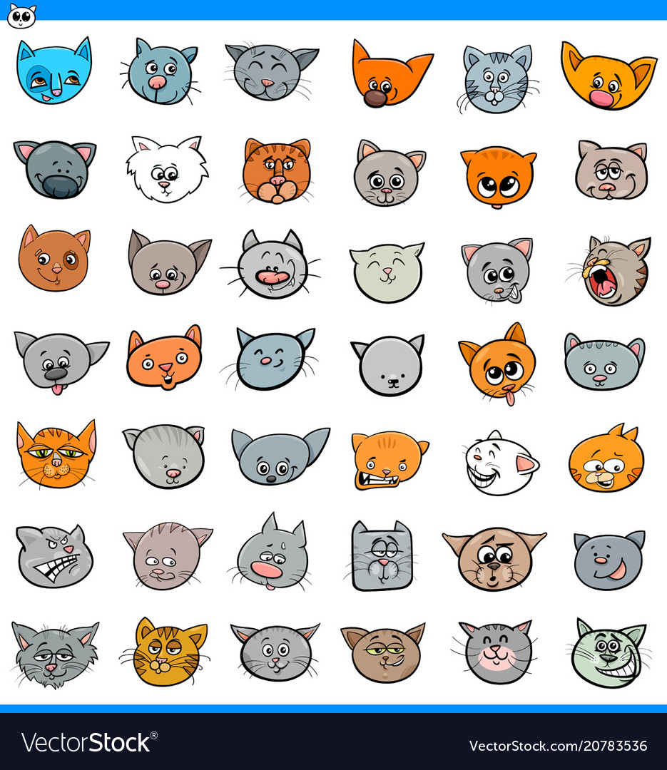 Cartoon cats and kittens icons large set Vector Image