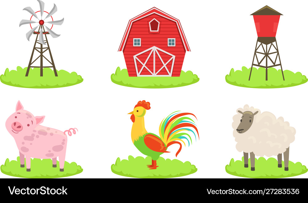 Different farm elements set animals wind Vector Image