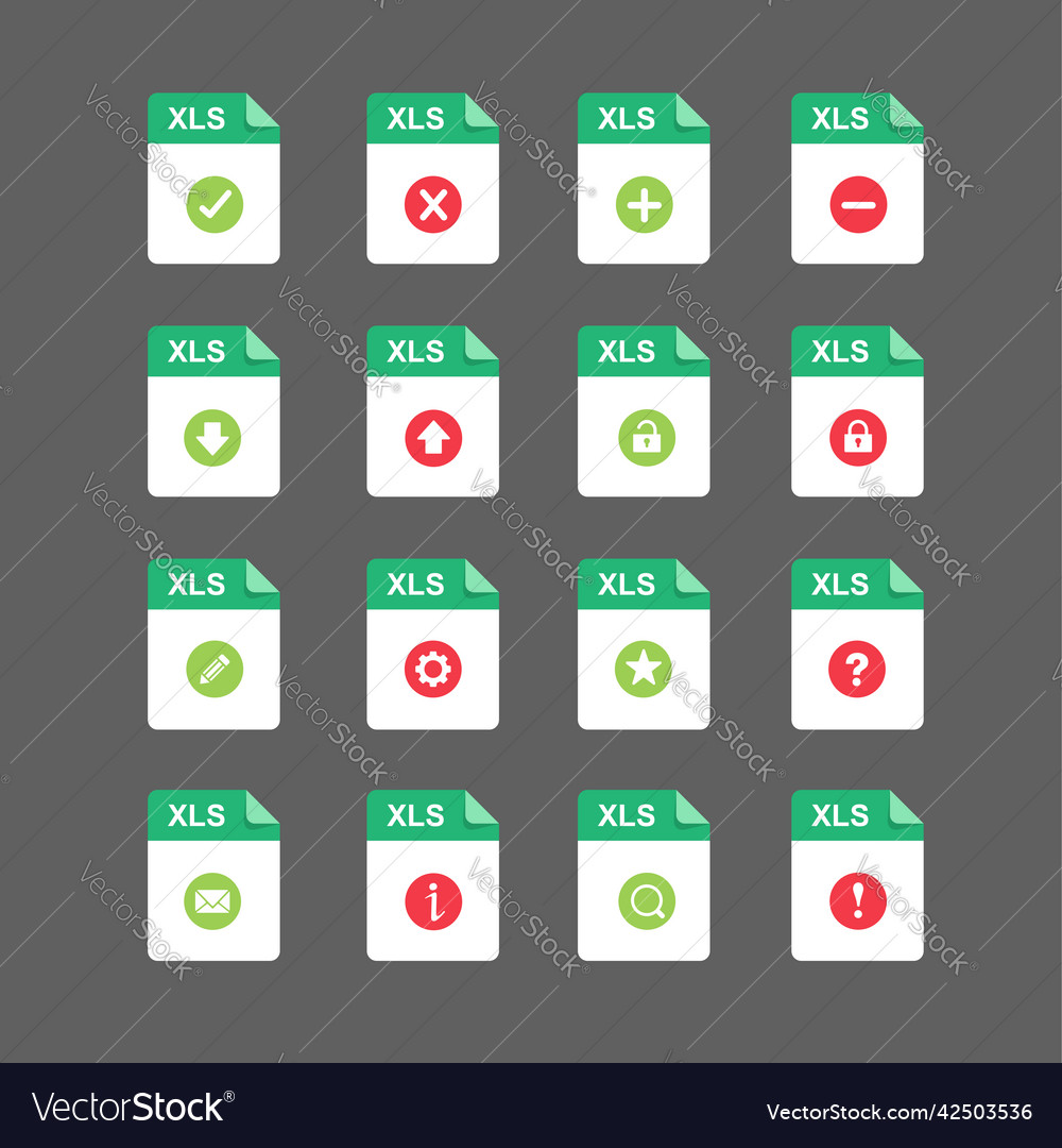 Flat design with xls files icon set symbol set Vector Image