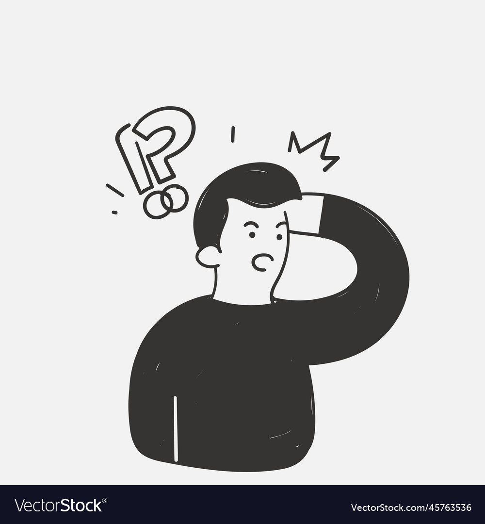 Hand drawn doodle person confused with question Vector Image