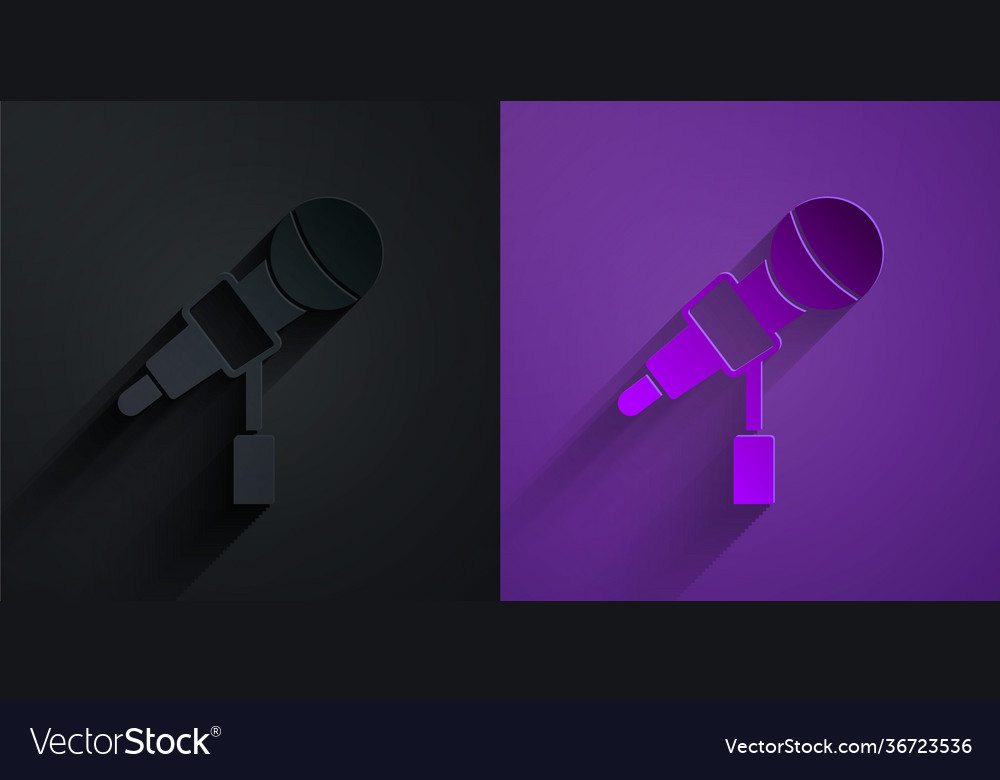 Paper cut microphone icon isolated on black Vector Image