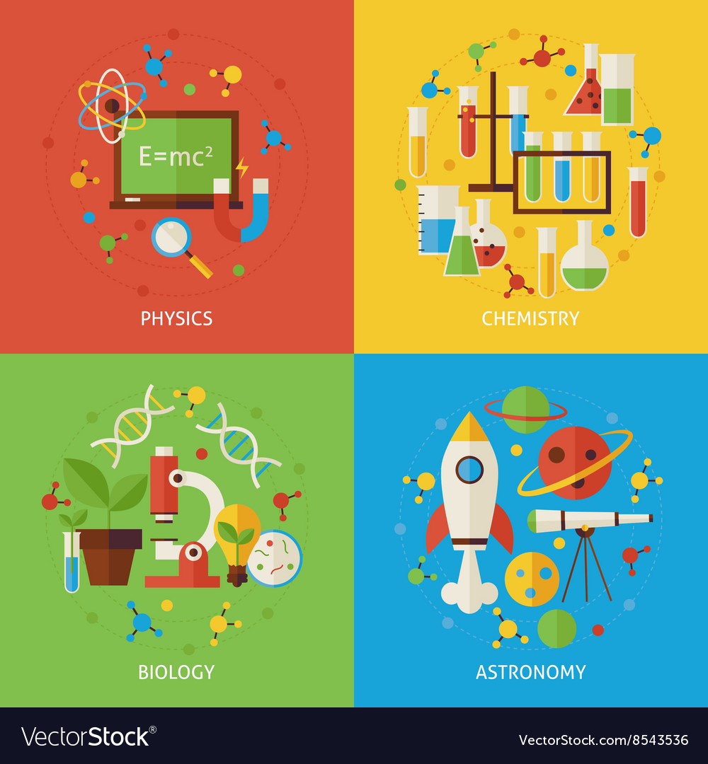 physics-chemistry-biology-astronomy-flat-concepts-vector-image