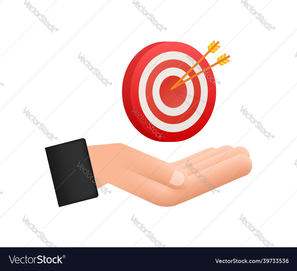 Target with an arrow on hands flat icon concept