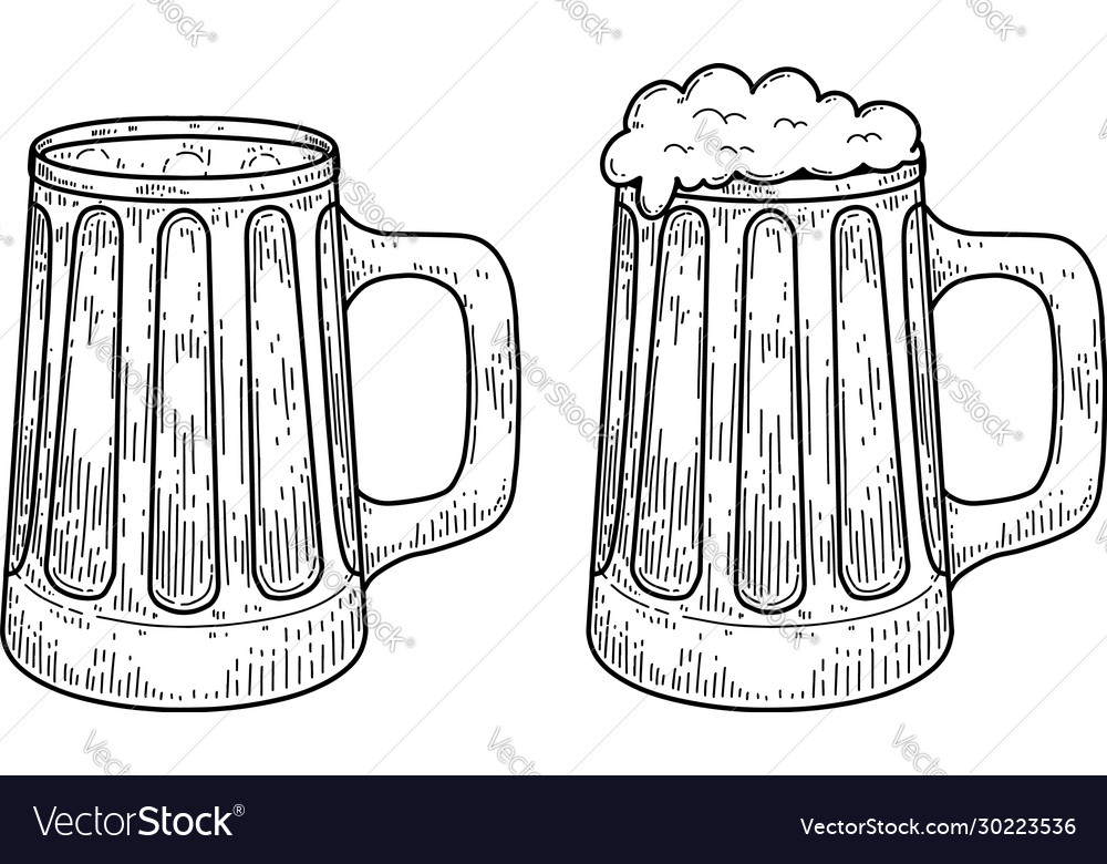 Vintage Mug Beer In Engraving Style Design Vector Image