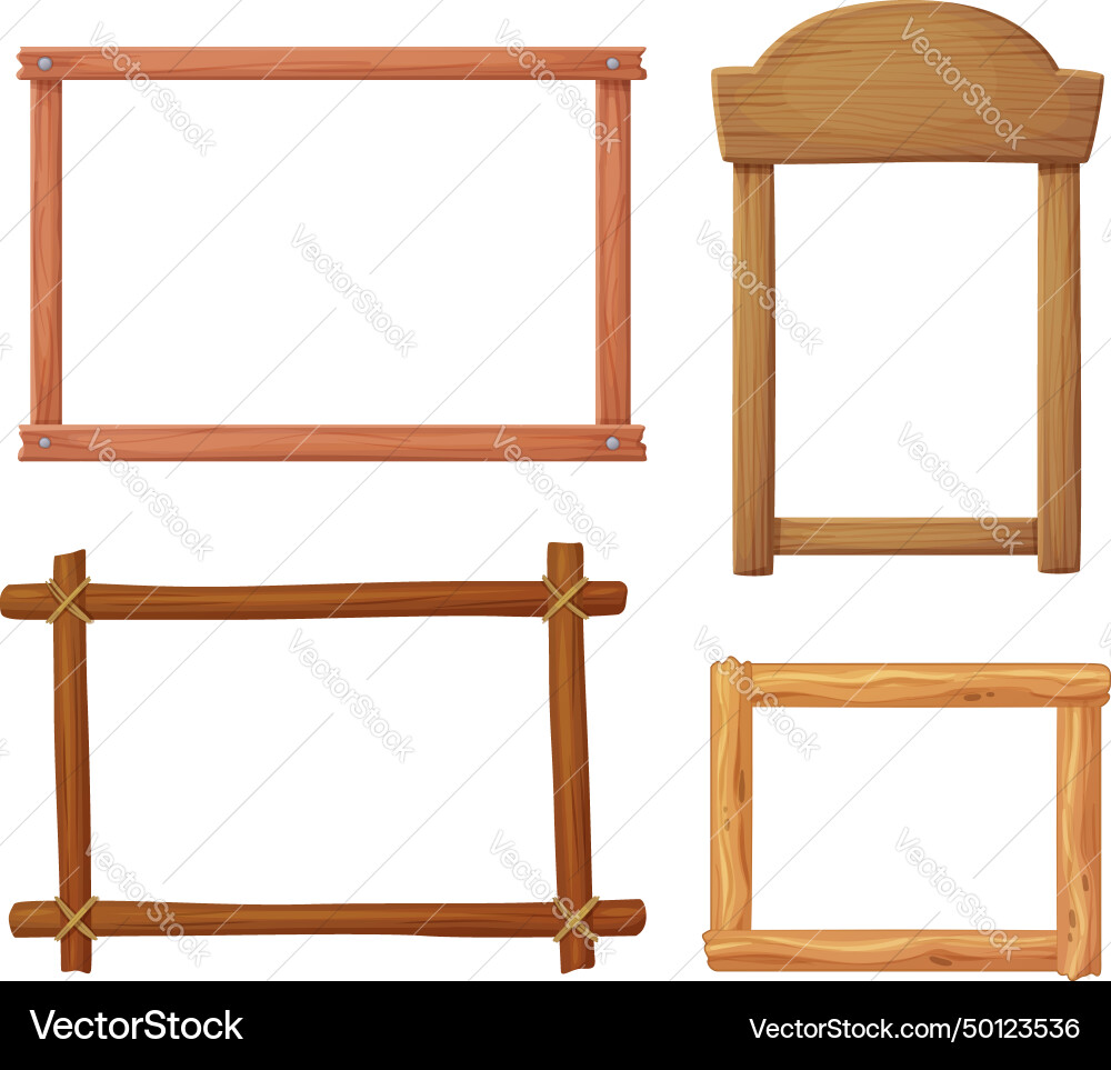Wooden frames set empty Royalty Free Vector Image