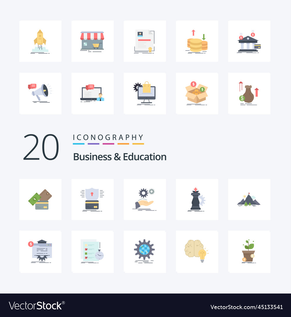 20 business and education flat color icon pack