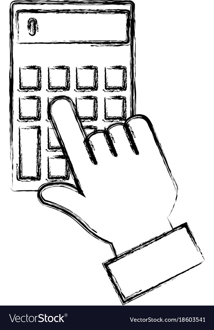 Hand with calculator device isolated icon