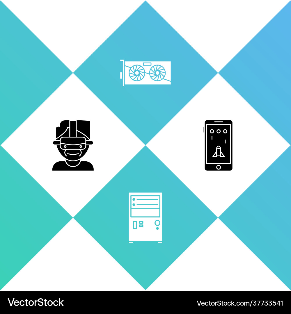 Set virtual reality glasses computer video Vector Image