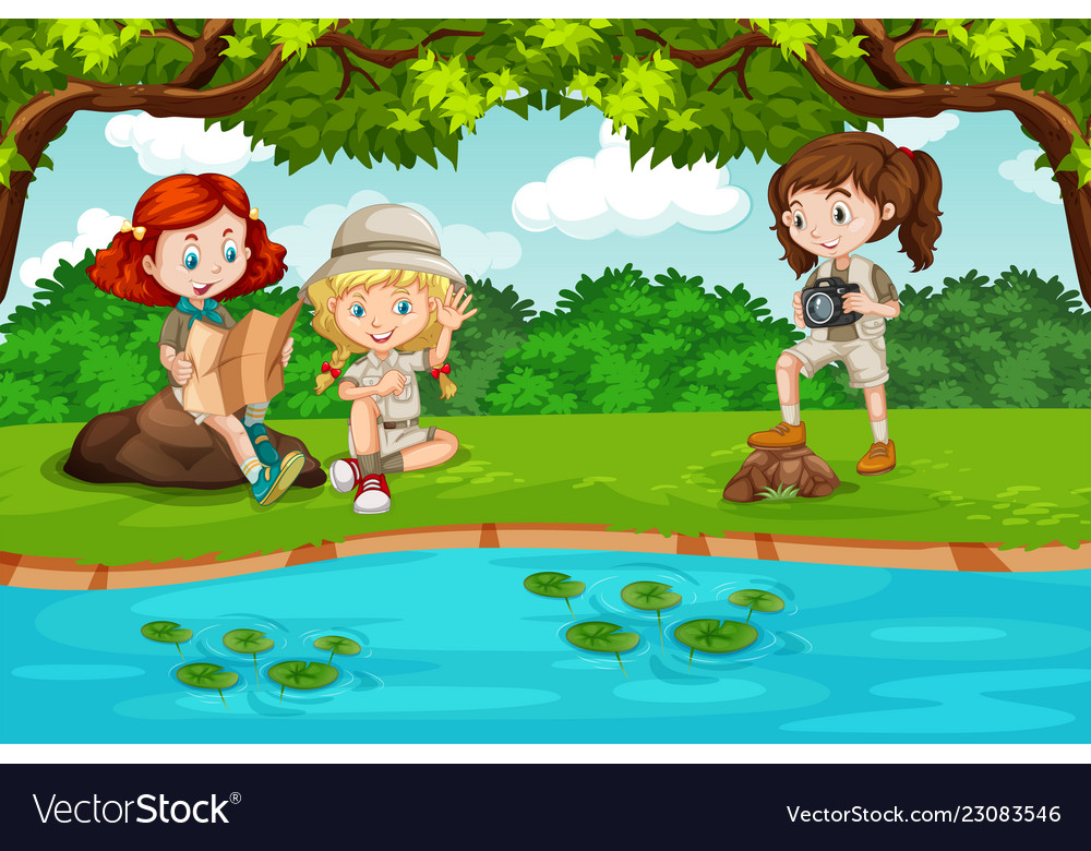 Camping kids in nature Royalty Free Vector Image