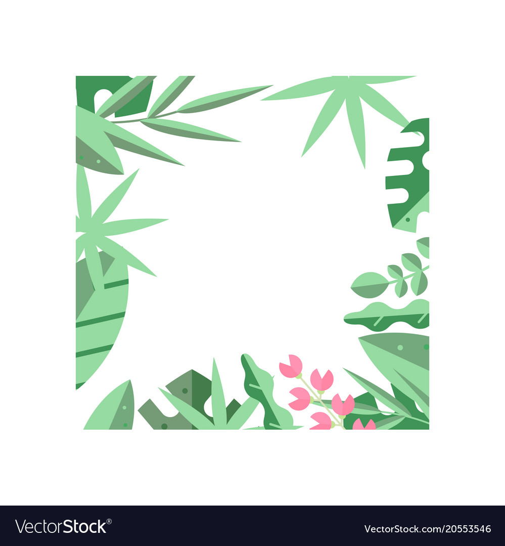 Download Creative square frame of green tropical leaves and