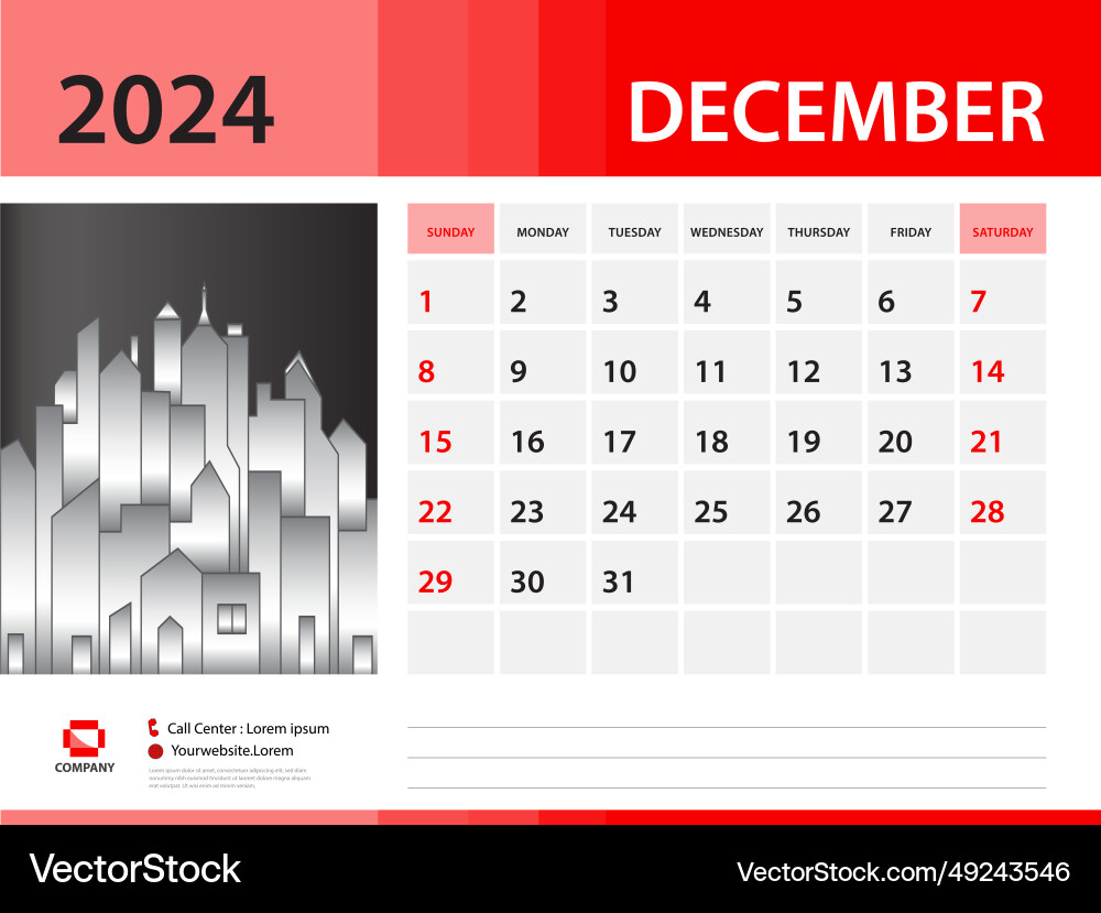 December 2024 year- calendar template desk Vector Image