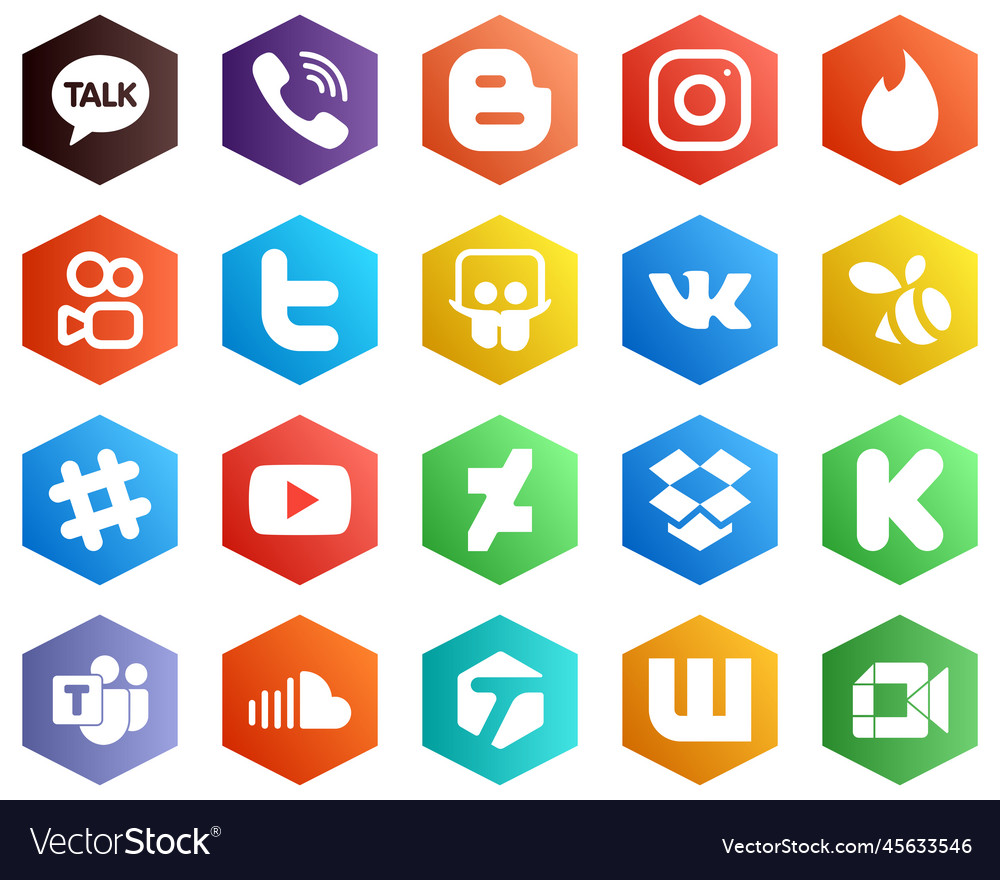 Hexagon flat color white icon collection