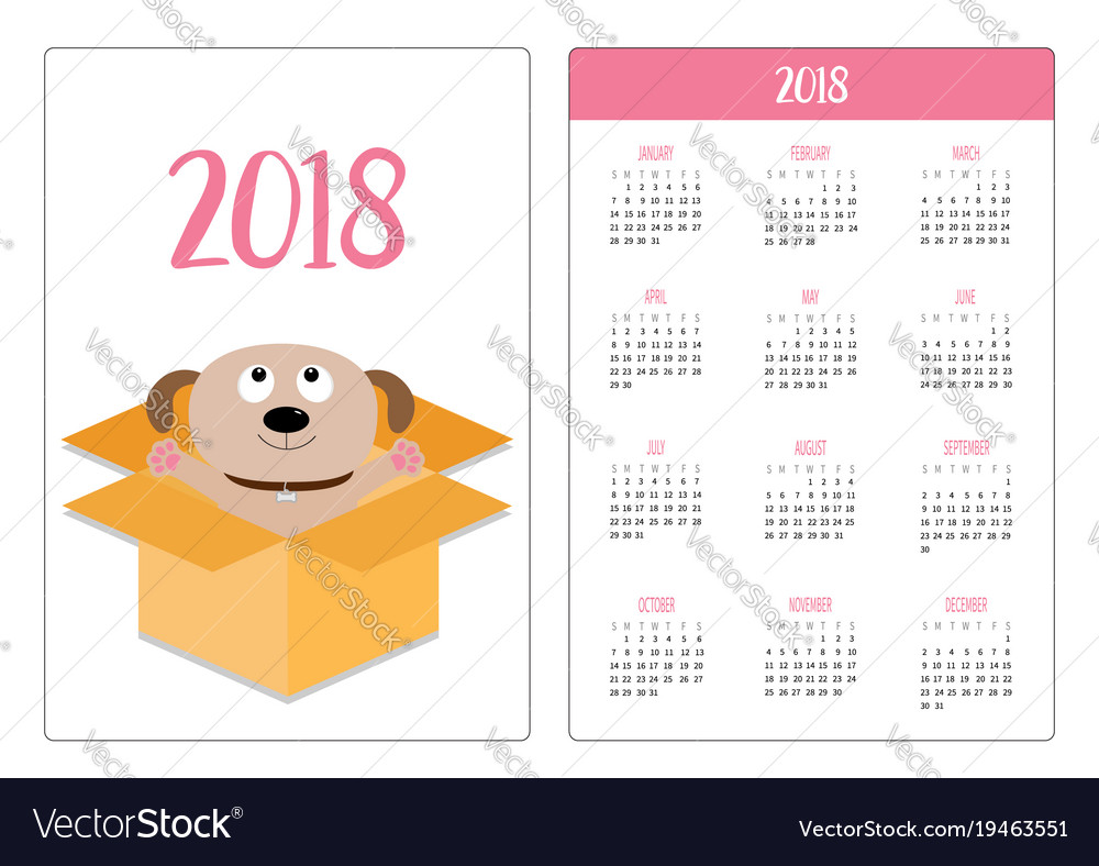 Pocket calendar 2018 year week starts sunday