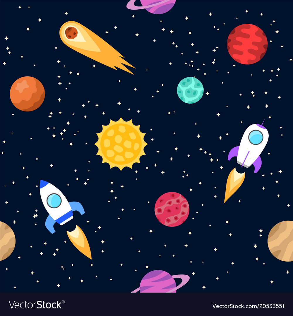 Seamless background of space objects planets