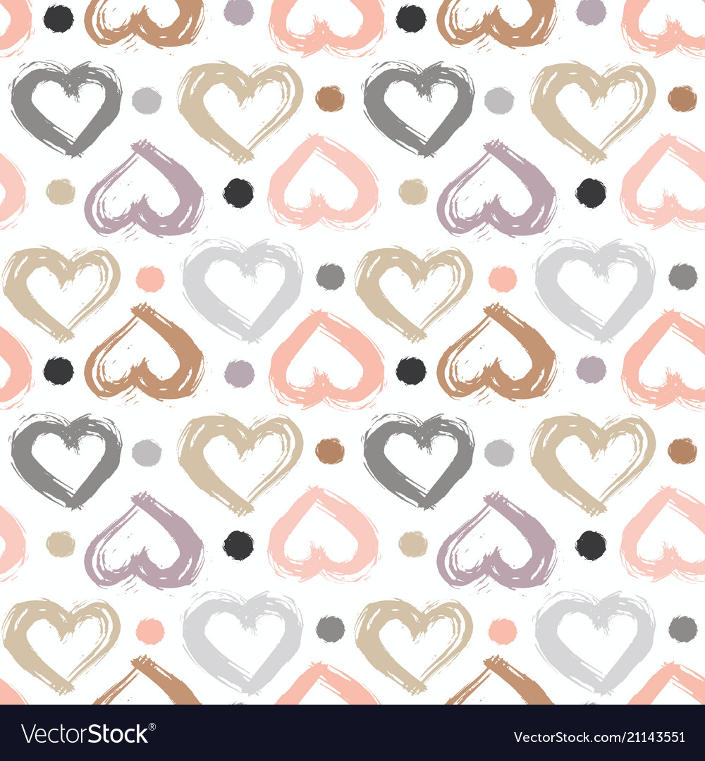 Seamless Pattern With Hand Drawn Heart Hearts Vector Image