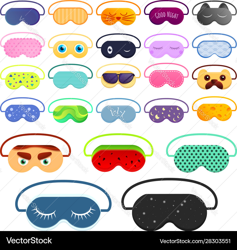 Sleeping mask icons set cartoon style Royalty Free Vector