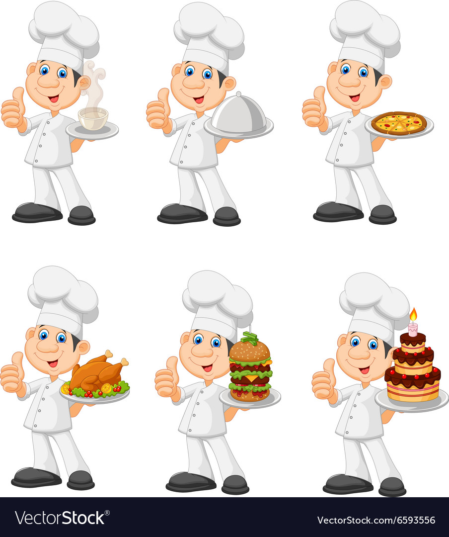 Cartoon chef collection set isolated Royalty Free Vector