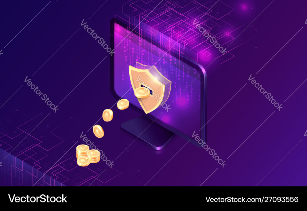 Cryptocurrency mining isometric concept Royalty Free Vector