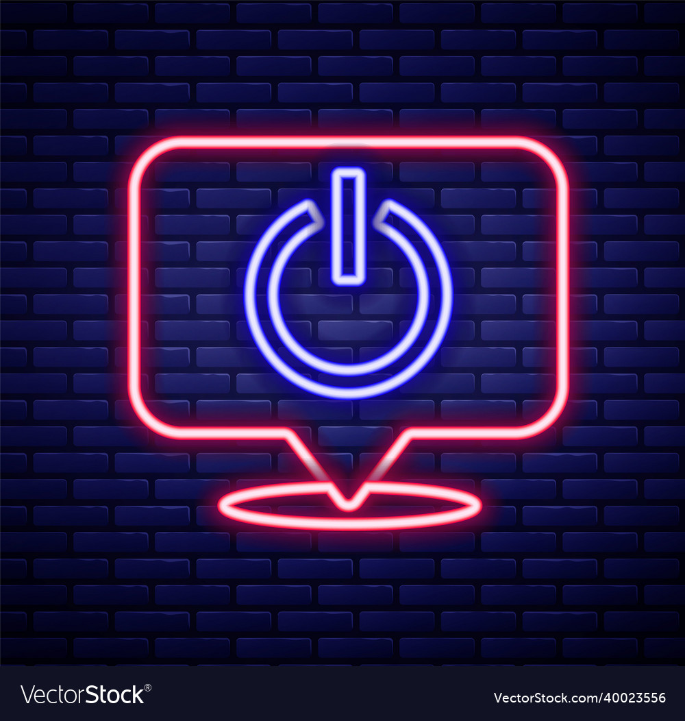 Glowing neon line power button icon isolated