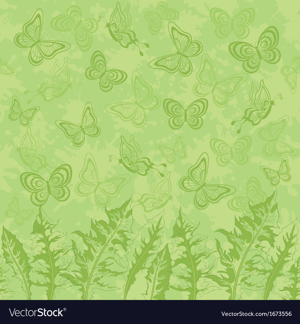 Seamless pattern leaves and butterflies