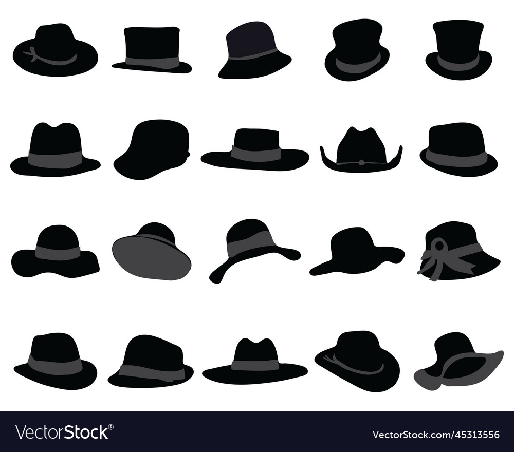 Silhouettes of hats and caps Royalty Free Vector Image