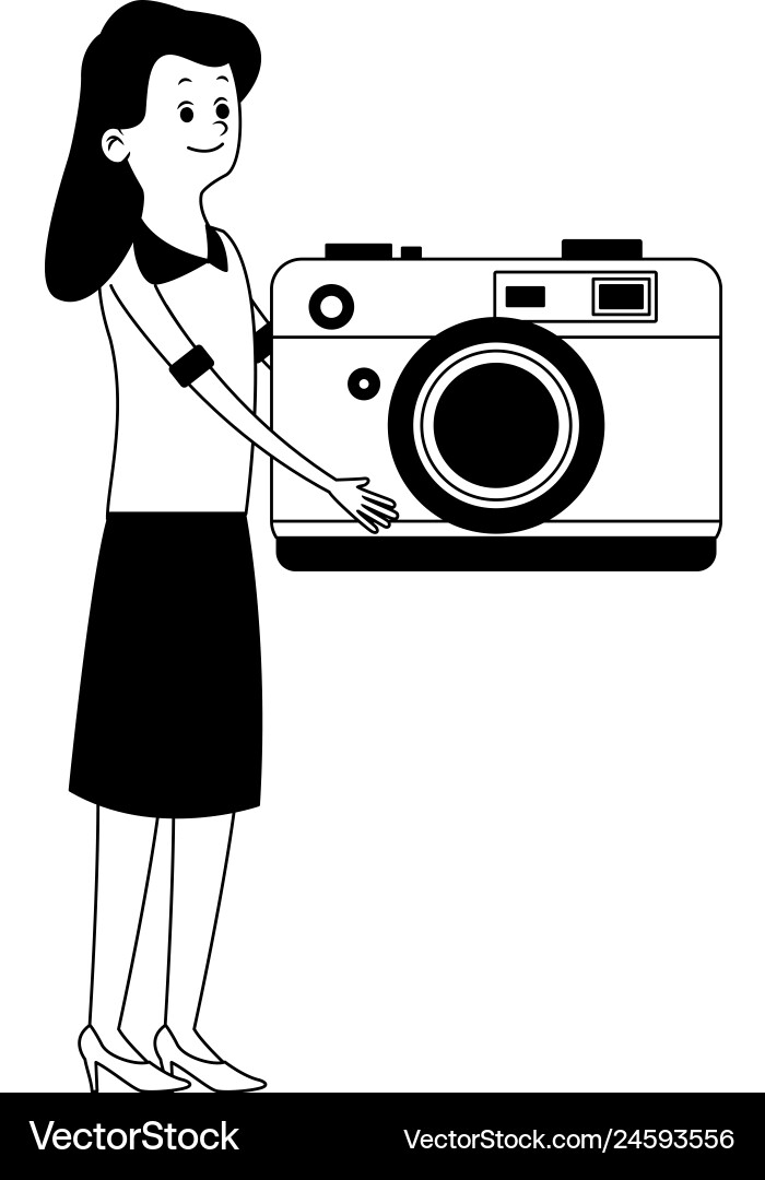 Woman with camera in black and white Royalty Free Vector
