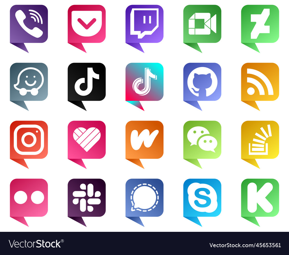 20 modern chat bubble style social media icons