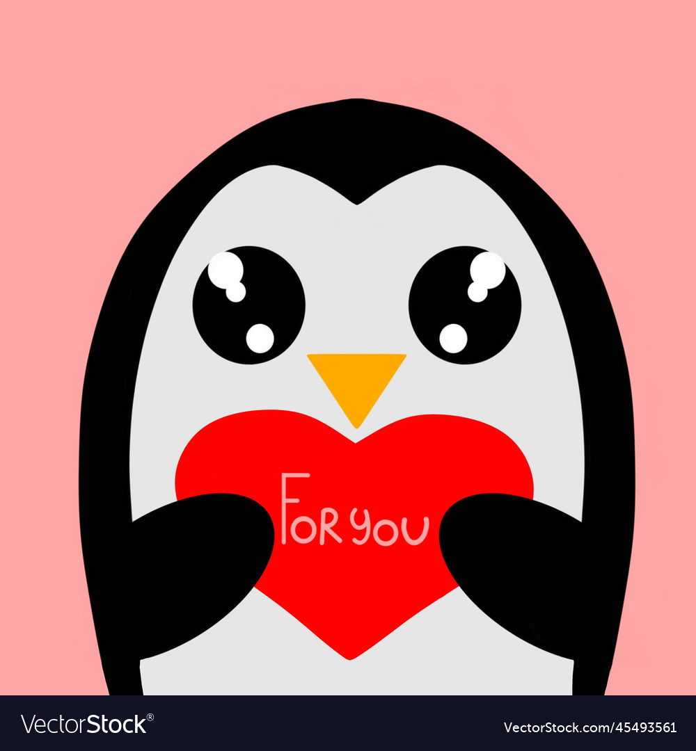 Adorable little penguin with heart