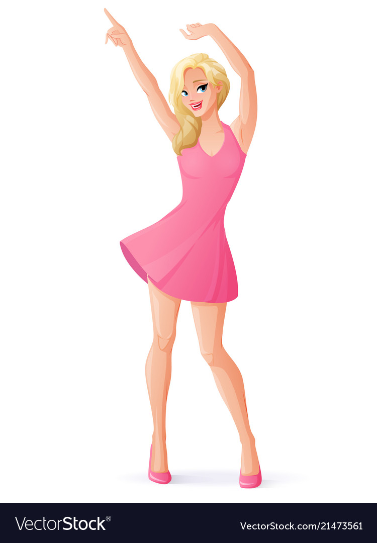 Dancing woman in pink dress Royalty Free Vector Image