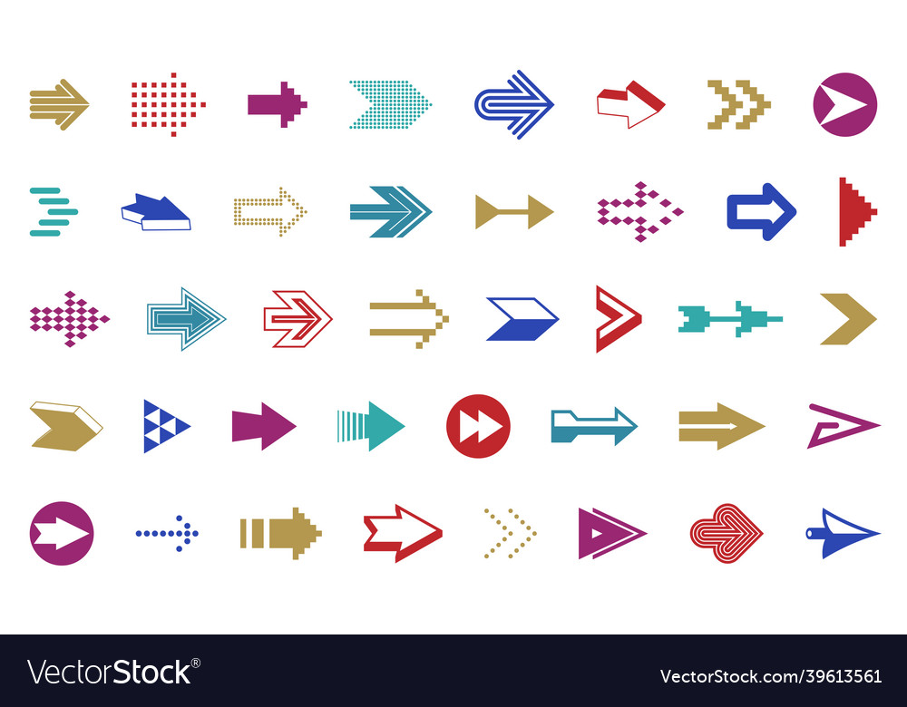 Diverse arrow cursors set different shapes styles Vector Image