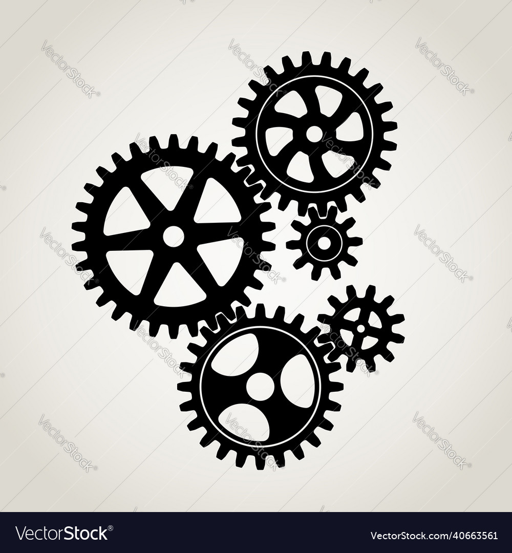 Cogwheel Gear Mechanism. Black silhouette gears on a white