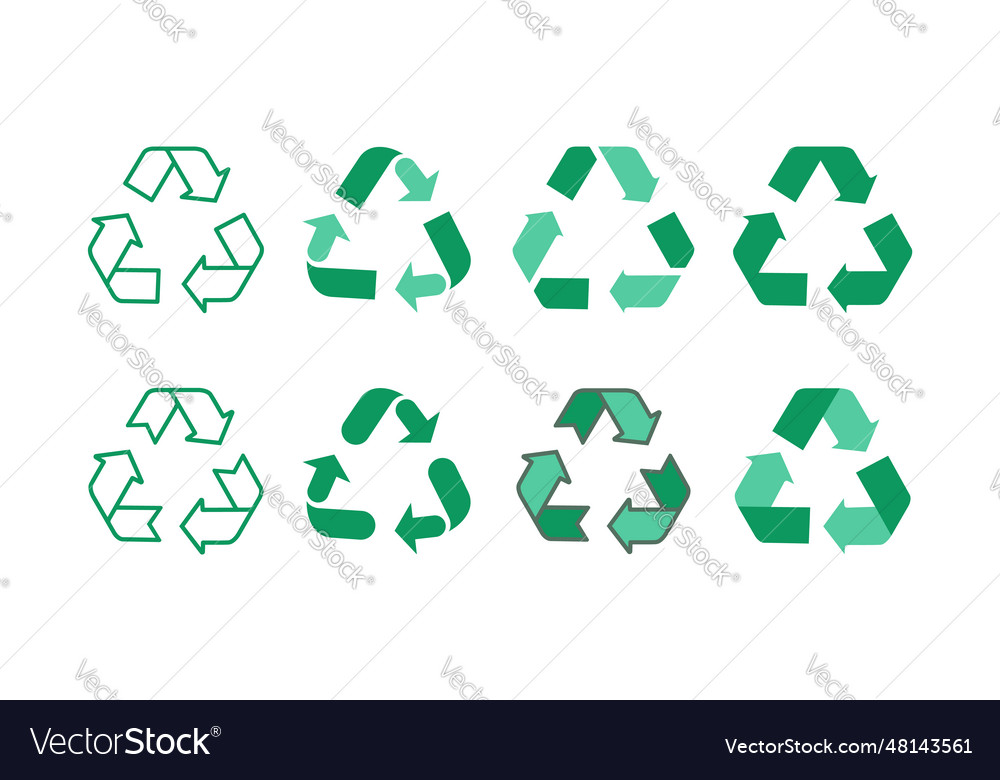 Green recycle icon set flat line style Royalty Free Vector