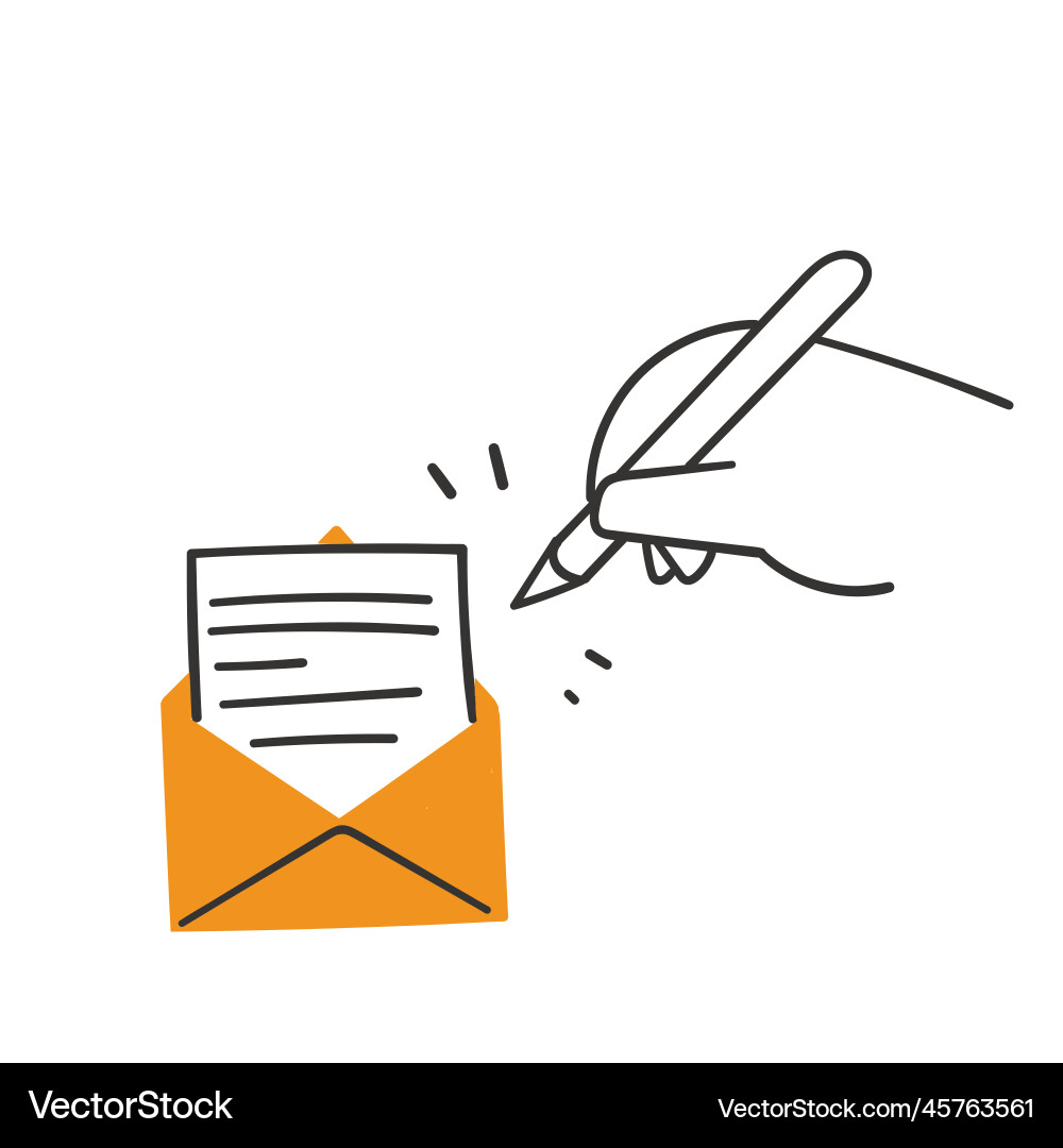 Hand drawn doodle message writing on envelope icon