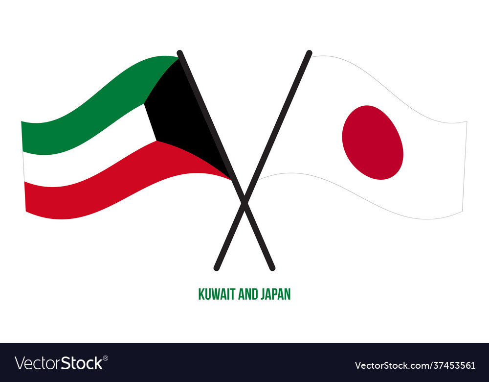 Kuwait- und Japan-Flags gekreuzt waving flat