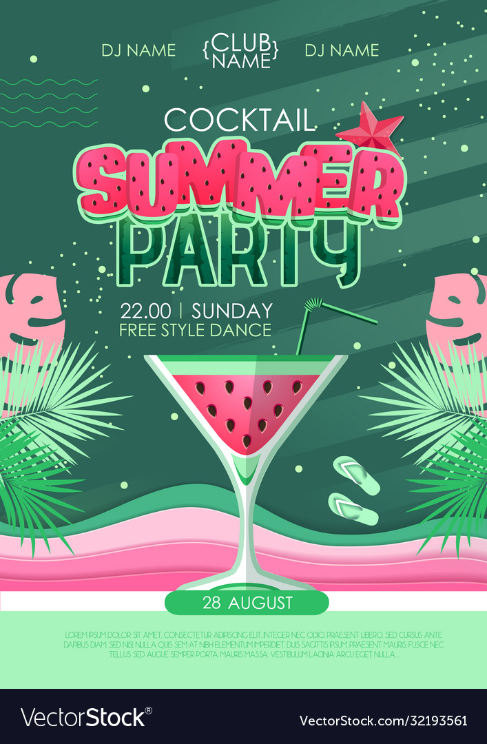 Summer cocktail party poster with watermelon Vector Image