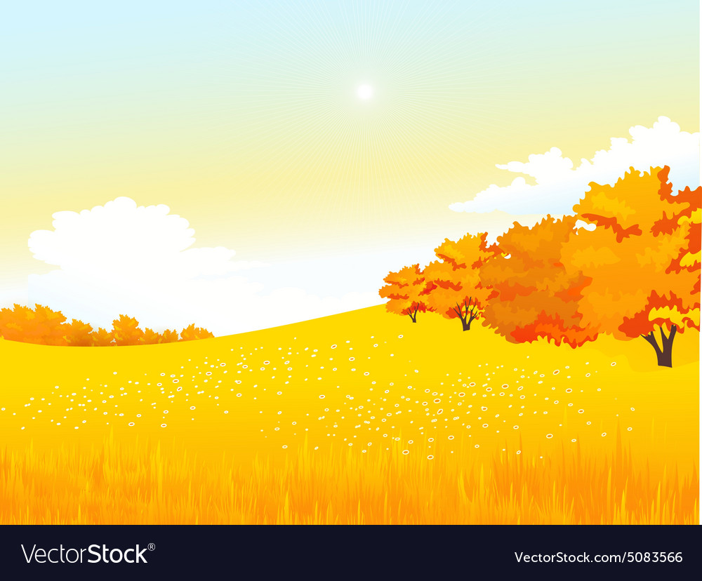 Autumn rural landscape with meadow Royalty Free Vector Image