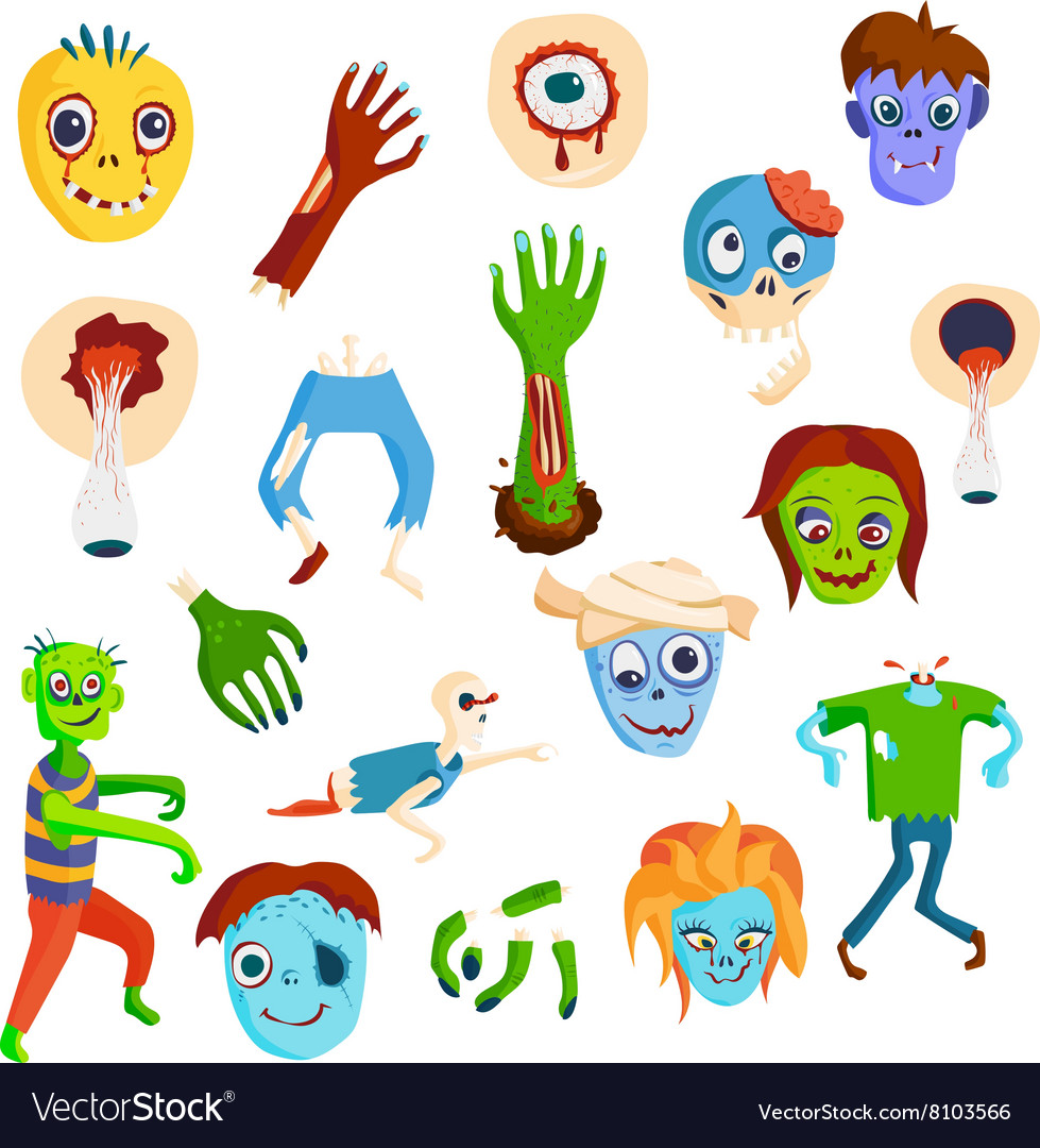 Cute green cartoon zombie character set part Vector Image