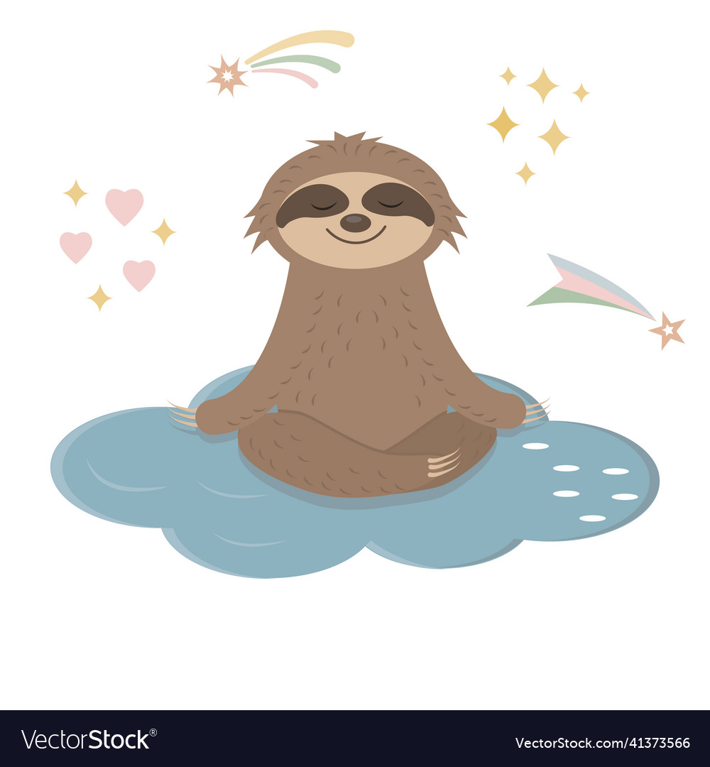 Cute sloth character sitting and meditating