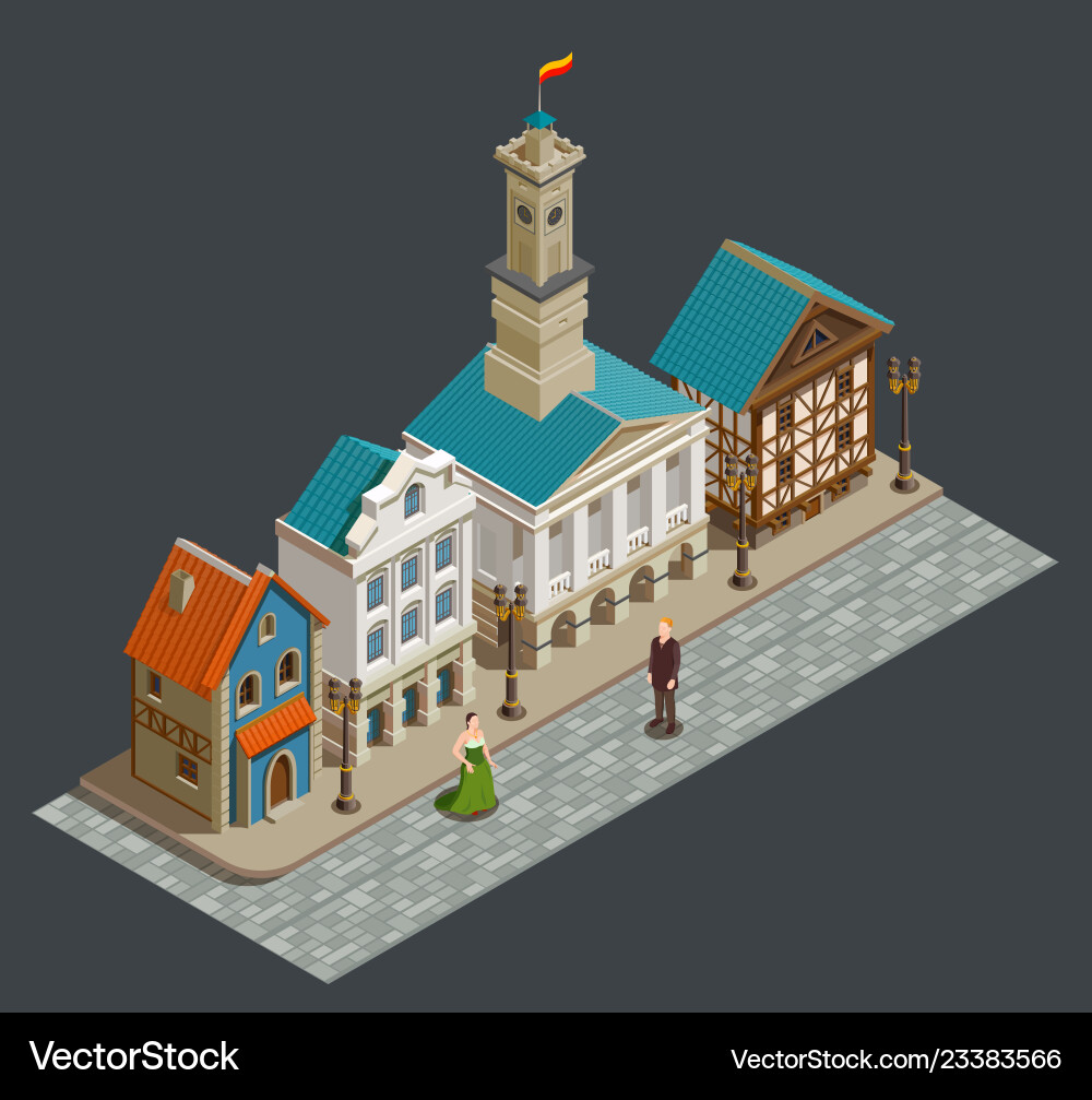 Medieval architecture isometric composition Vector Image