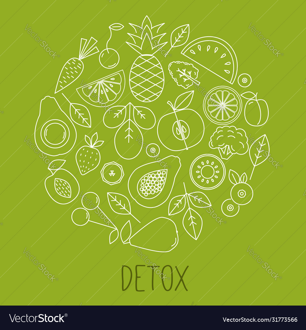 Template with fruits and vegetables in line style