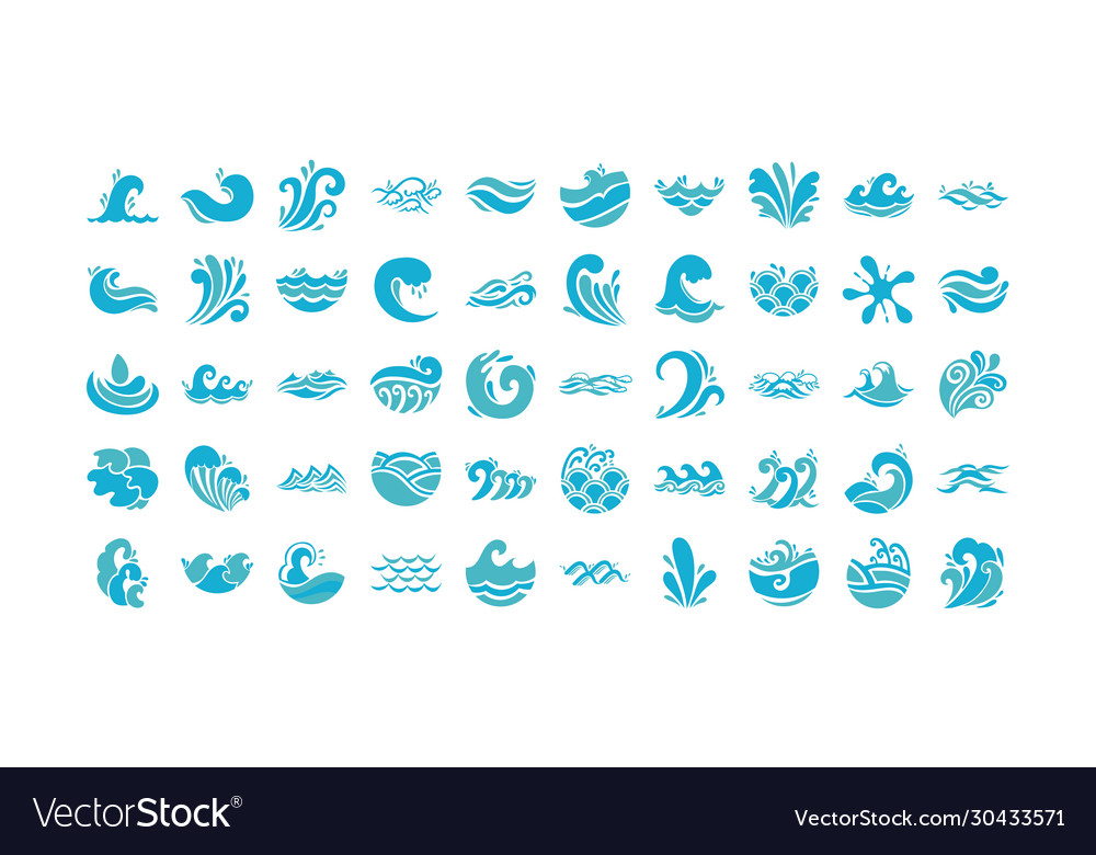 Bundle waves ocean set icons