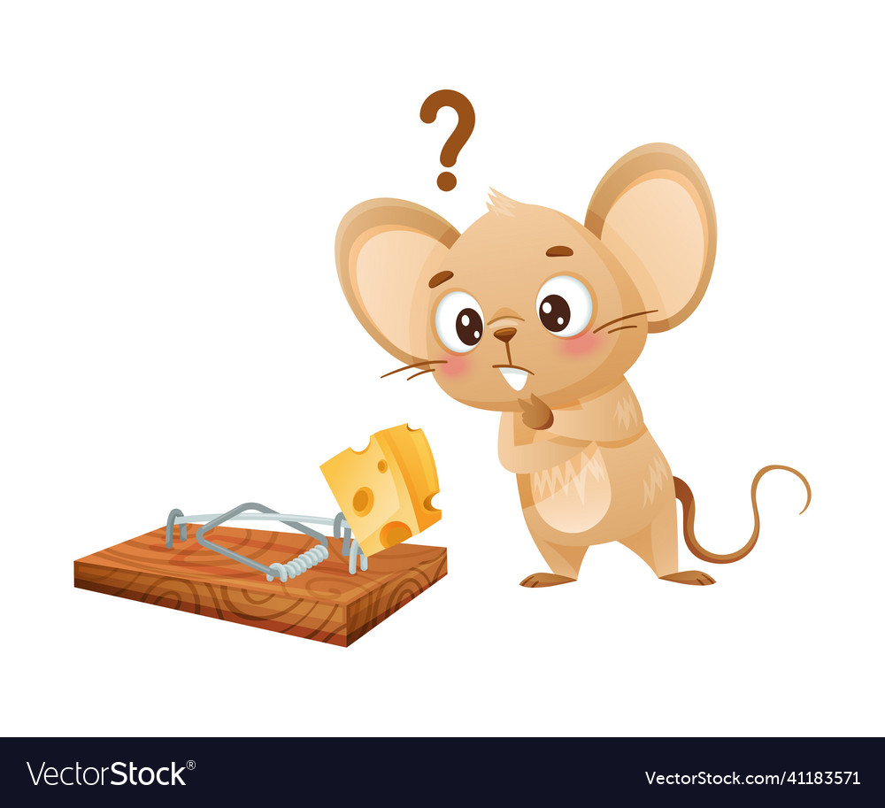 Cute little mouse trying to get cheese out