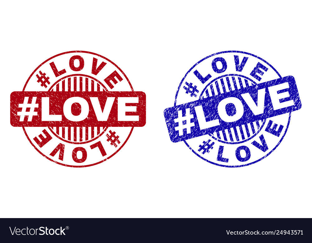 Grunge hashtag love scratched round stamps