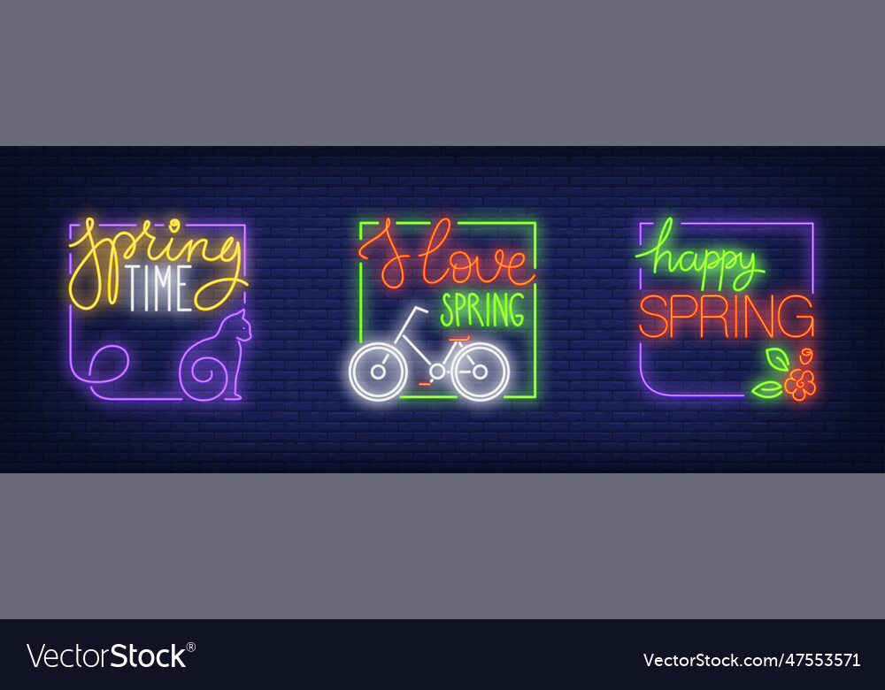 Happy love spring time neon sign set Royalty Free Vector